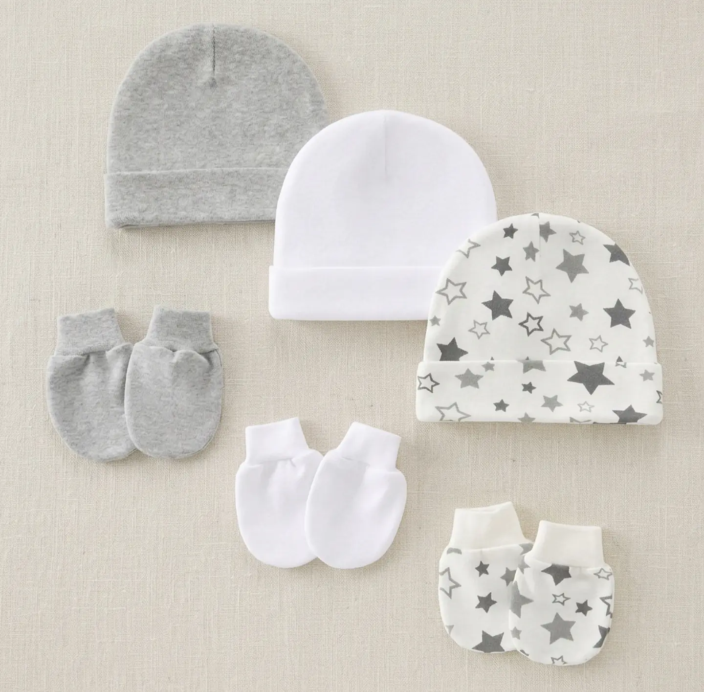 Set 3 Gorros y Mitones de Algodón para Bebé Recién Nacido 3