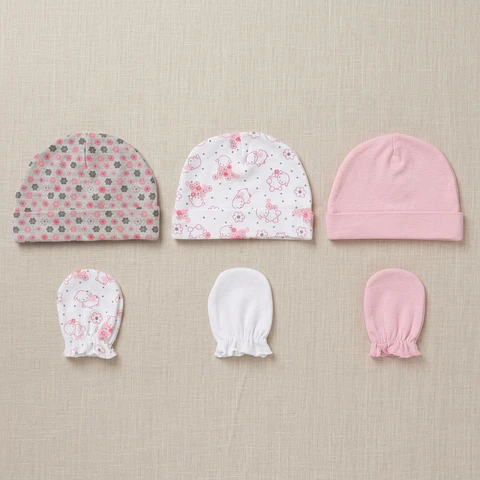 Set 3 Gorros y Mitones de Algodón para Bebé Recién Nacido