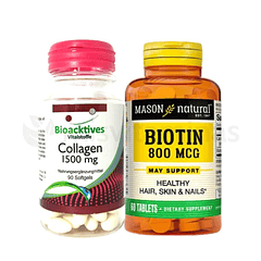 Combo Colágeno 1500 mg Bioacktives y Biotina 800 mcg Mason