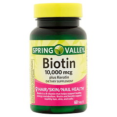 Biotin 10.000 mcg Keratin 60 Tabletas Spring Valley