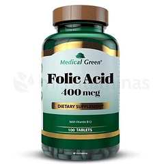 Folic Acid 400 mcg Vitamin B12 Acido Fólico Medical Green