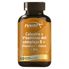 Calostro + Vitaminas del Complejo B + Vitamina C Hierro y Zinc 60 Tabletas Funat