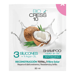 Shampoo 3 Siliconas con Aceite de Argán Sachet 30 ml Bio Cress 10