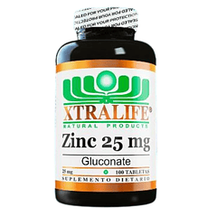 Zinc 25 mg Gluconate 100 Tabletas Xtralife