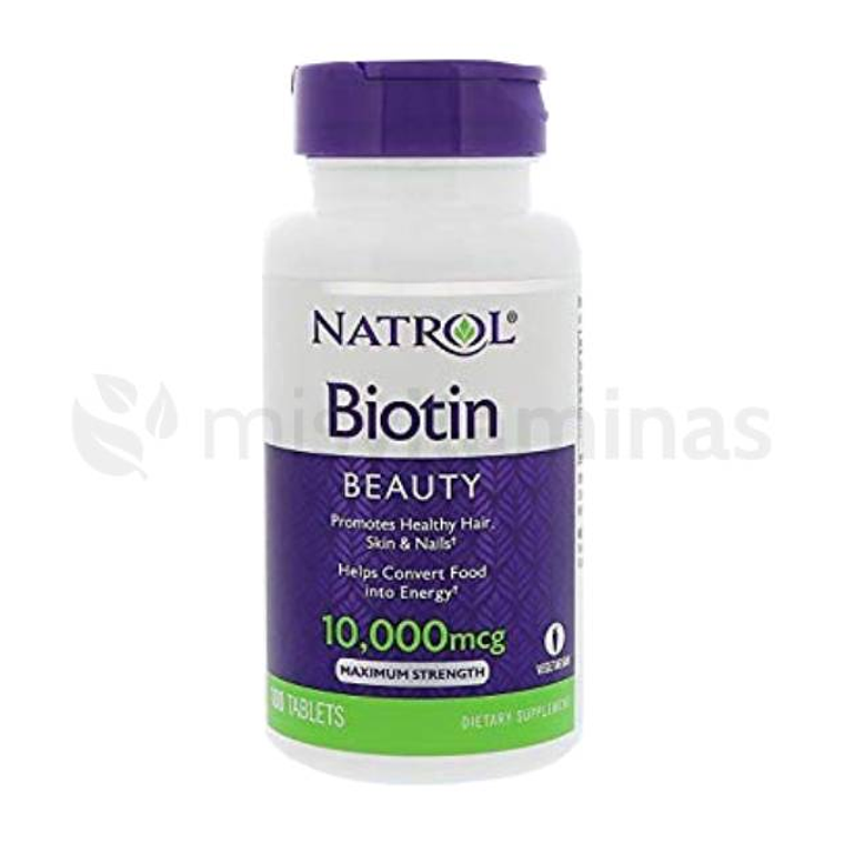 Biotin 10000 mcg Natrol 100 Tabletas Crece Pelo  1