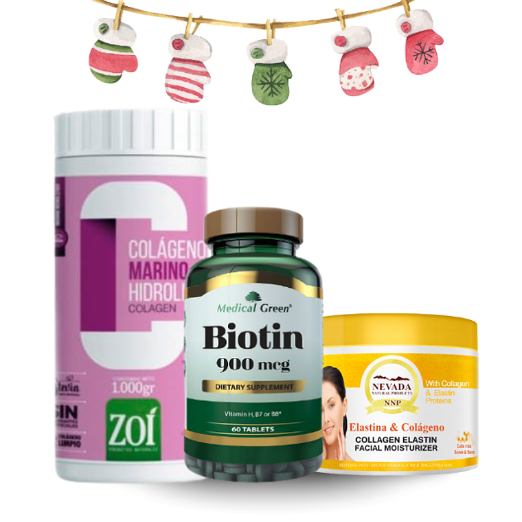 Combo Belleza Navidad Colageno Biotina Crema Humectante 1