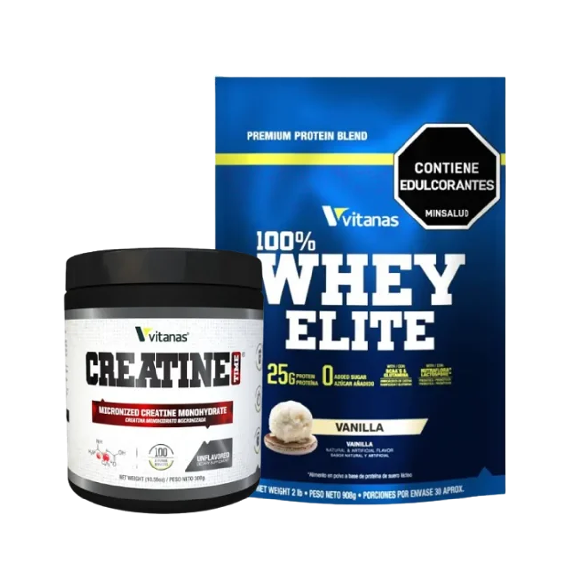 Combo Proteina Whey Elite mas Creatina 100 servicios Vitanas 1