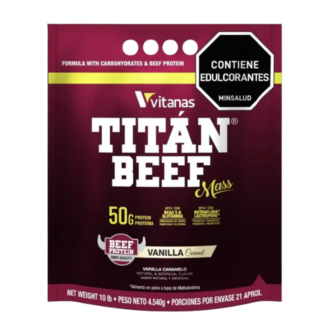 Titán Beef Mass Vitanas – Proteína de Carne con Carbohidratos | Sabor Vainilla Caramelo 1