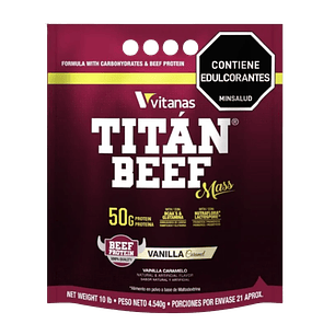 Titán Beef Mass Vitanas – Proteína de Carne con Carbohidratos | Sabor Vainilla Caramelo