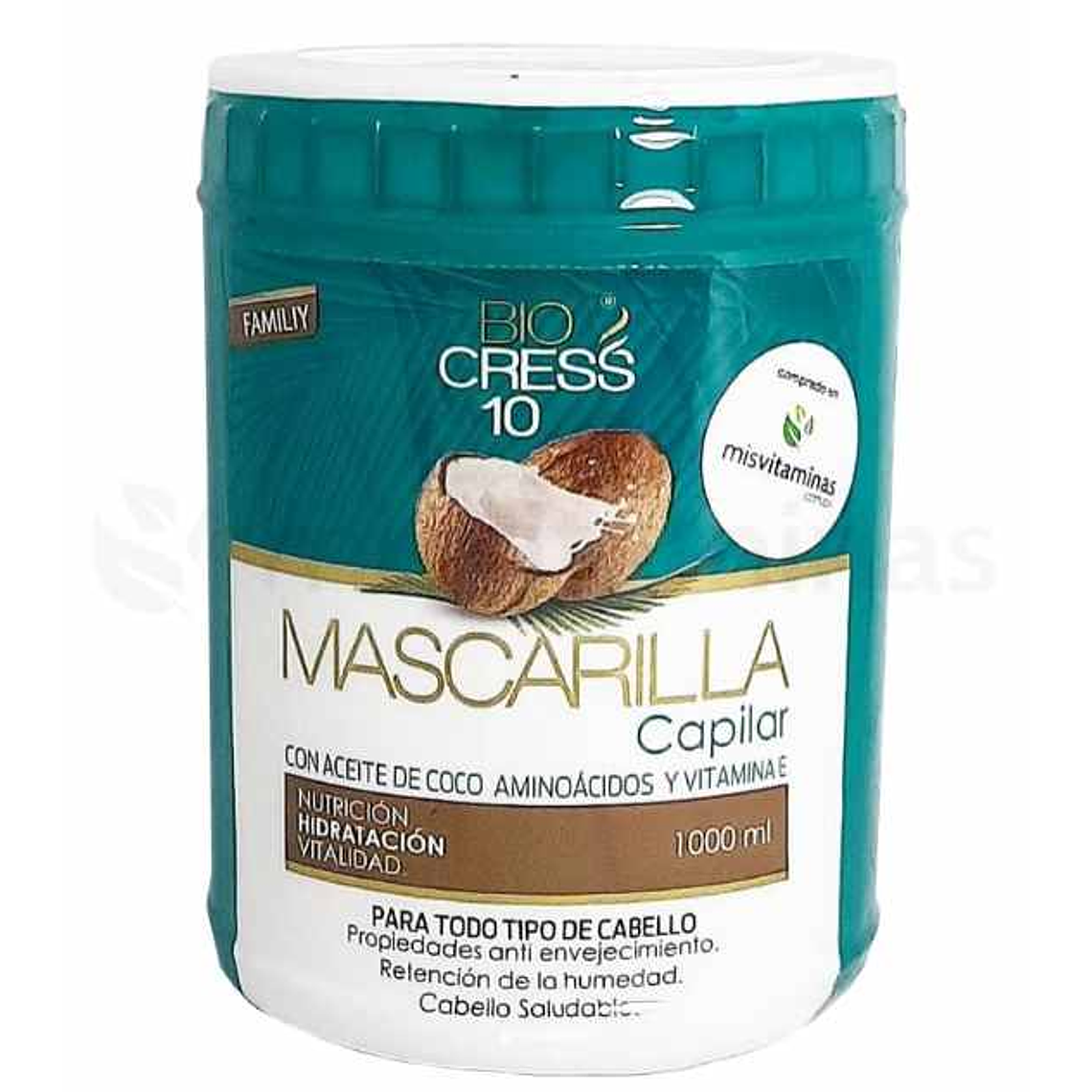 Mascarilla Capilar Aceite de Coco Aminoácidos y Vitamina E 1000ml Bio cress 10 1