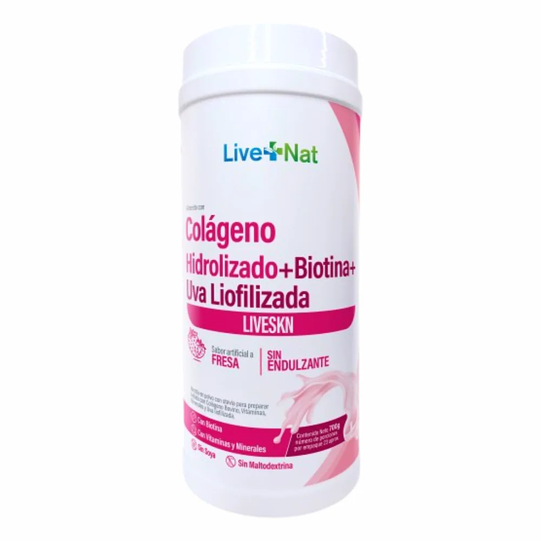 Colágeno Hidrolizado más Biotina y Uva Liofilizada 700 gr Live + Nat 1