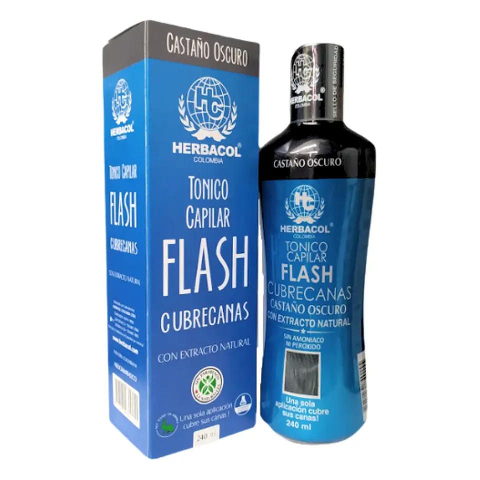Tónico Capilar Flash Cubrecanas Castaño Oscuro 240 ml Herbacol 1
