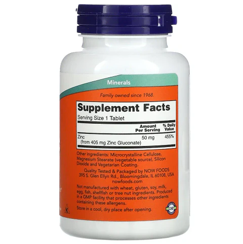 Zinc 50 Mg 250 Tabletas Gluconato Now 