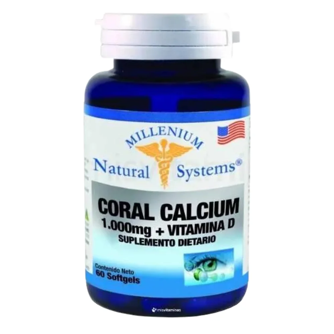 Coral Calcium 1000 mg Vitamina D 60 Softgels Natural Systems 1