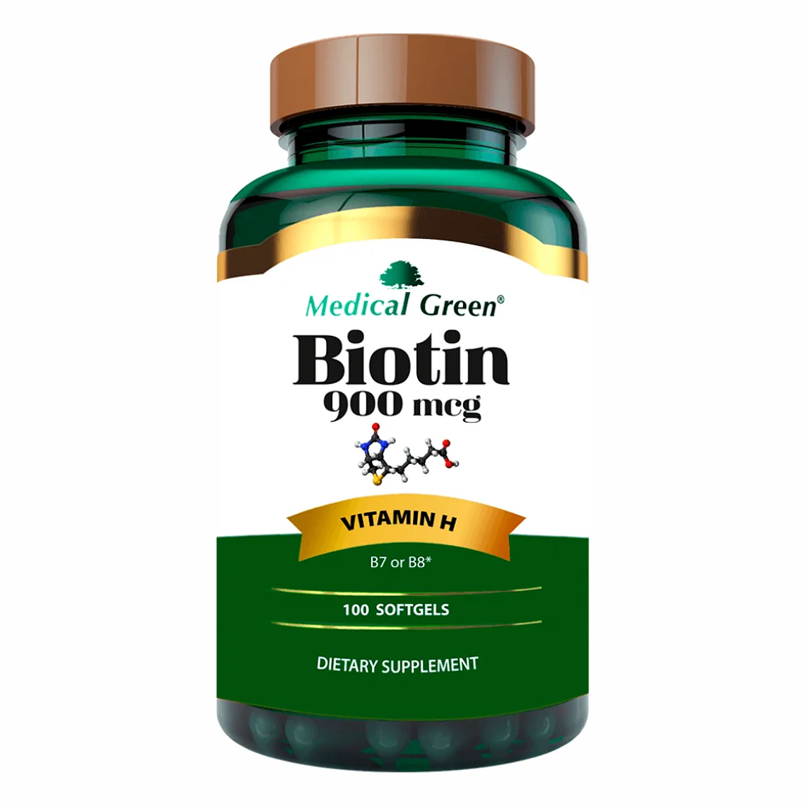 Biotina 900 mcg Medical Green 100 cápsulas 1