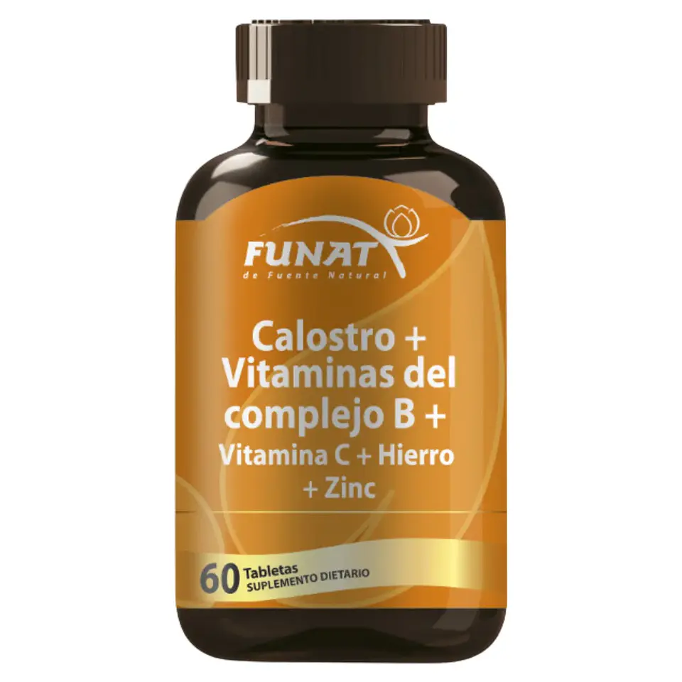 Calostro Vitaminas del Complejo B Vitamina C Hierro y Zinc 60 Tabletas Funat 1