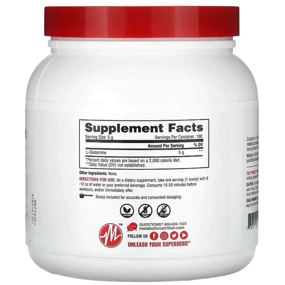 L-Glutamine 500g Metabolic Nutrition 2