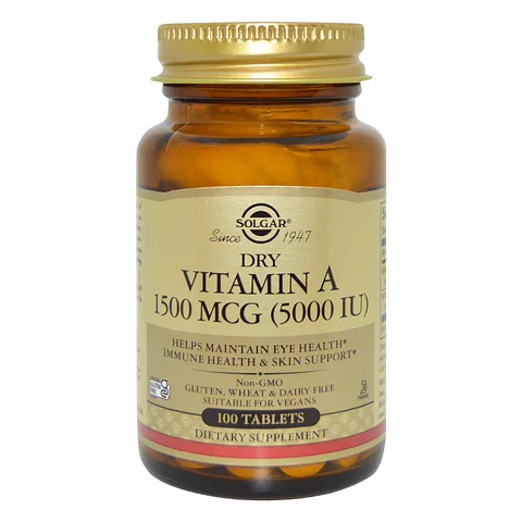 Dry Vitamin A 5000 IU 100 Tabletas Solgar