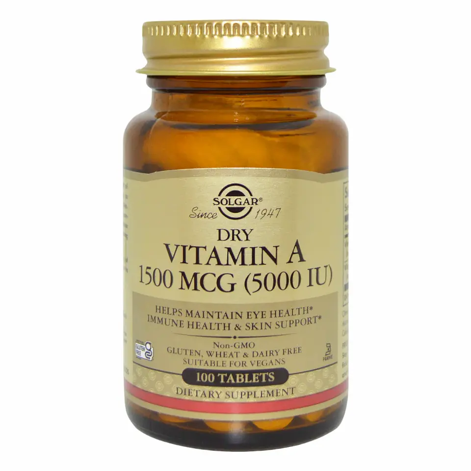 Dry Vitamin A 5000 IU 100 Tabletas Solgar 1