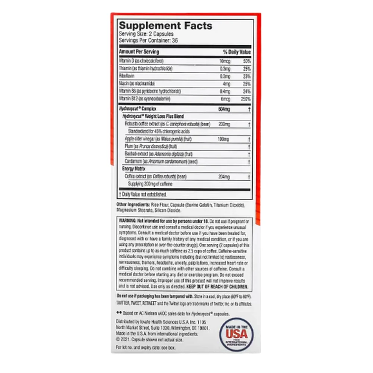 Hydroxicut Weight Loss Original 72 Cápsulas 2