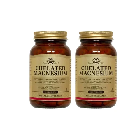 Combo Chelated Magnesium 100 Tabletas Magnesio Solgar 2 Unidades