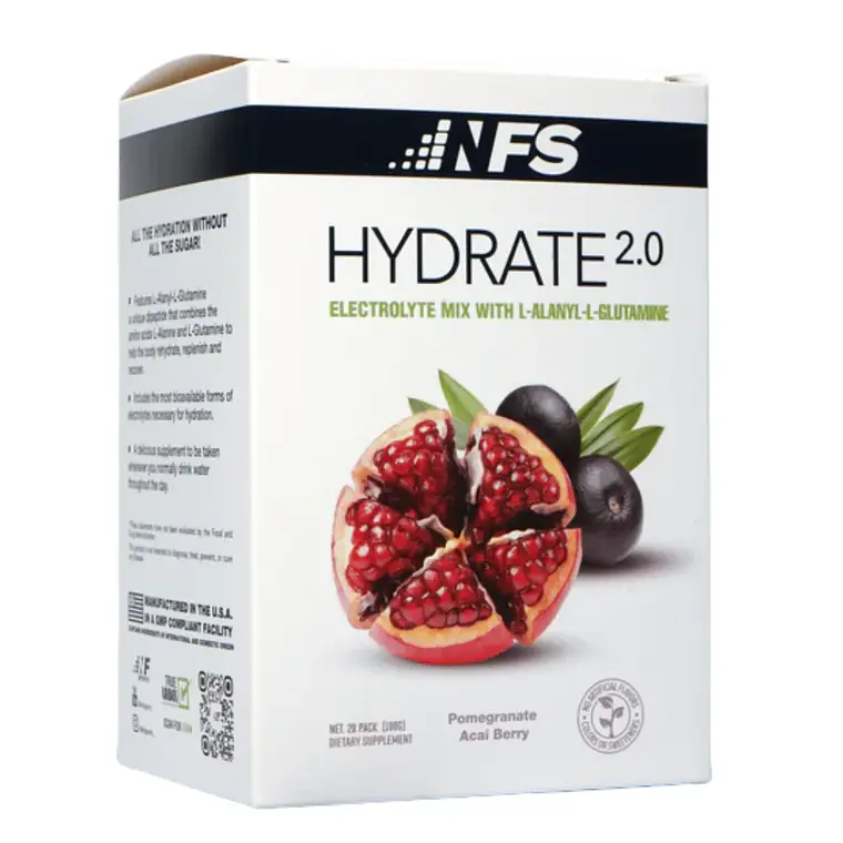 Hydrate 2.0 Electrolyte Mix Pome Granada y Bayas de Acai 20 Packs NFS 1