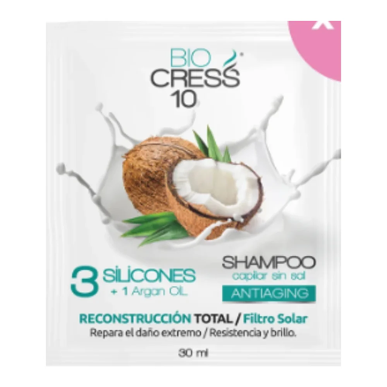 Shampoo 3 Siliconas con Aceite de Argán Sachet 30 ml Bio Cress 10 1