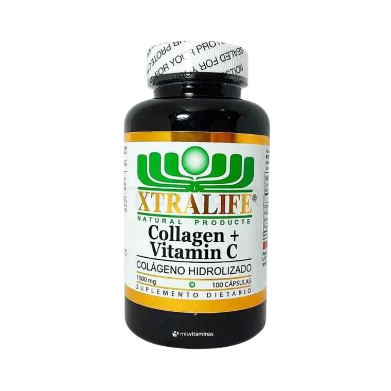 Collagen + Vitamin C Colágeno Hidrolizado 100 Cápsulas Xtralife 1