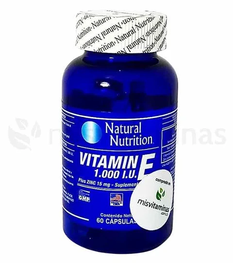 Vitamina E 1000 IU Plus Zinc 60 Cápsulas Natural Nutrition 