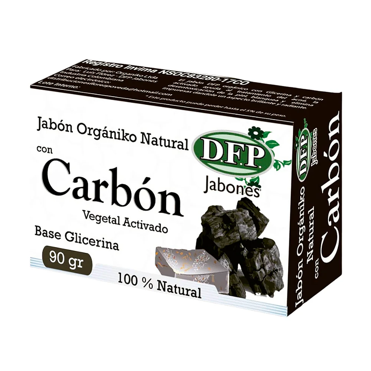 Jabón Orgánico con Carbón Vegetal Activado 90 gr DFP 1