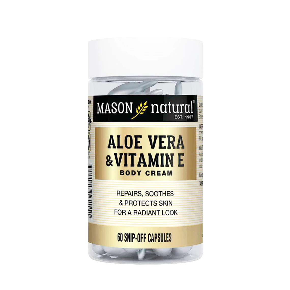 Aloe Vera & Vitamin E 60 Cápsulas Tópicas Mason Natural 1
