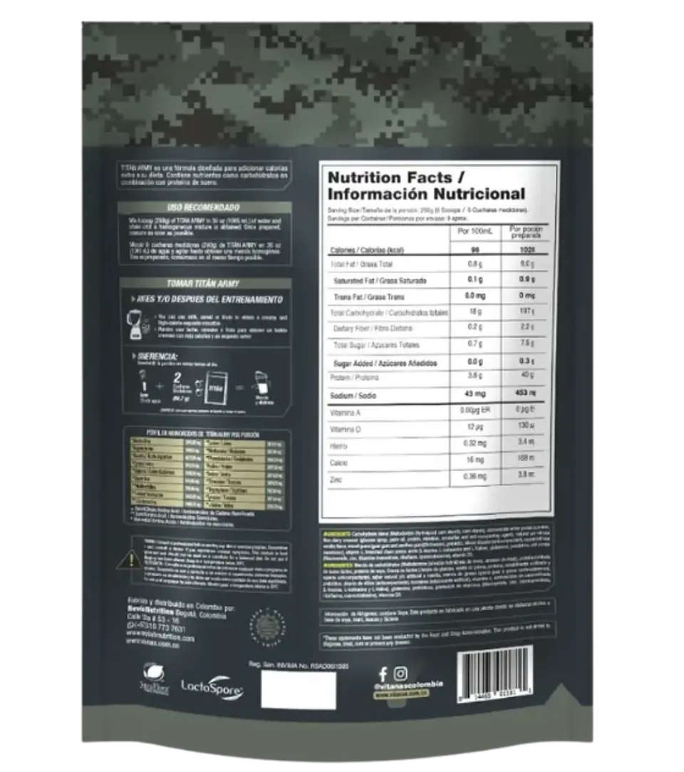 Titan Army 5 Libras Mass Gainer Vitanas Vainilla 2