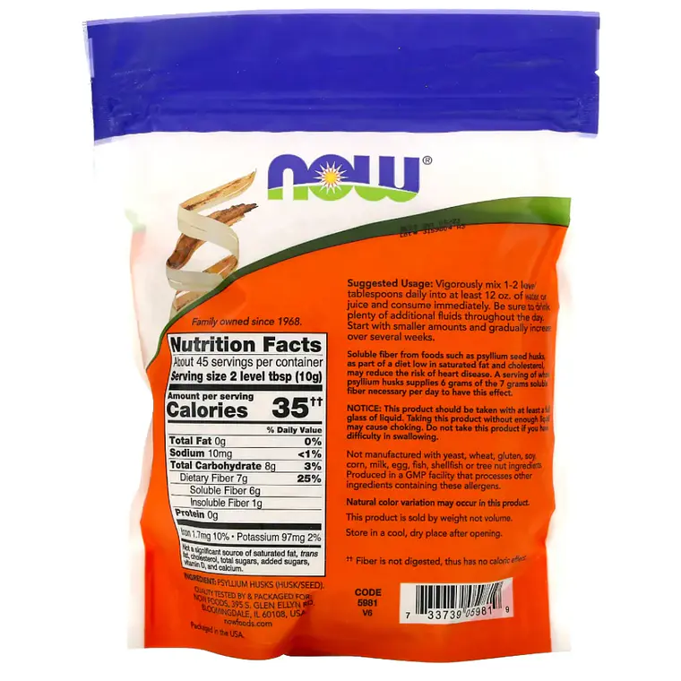Whole Psyllium Husks Now 454grs  2