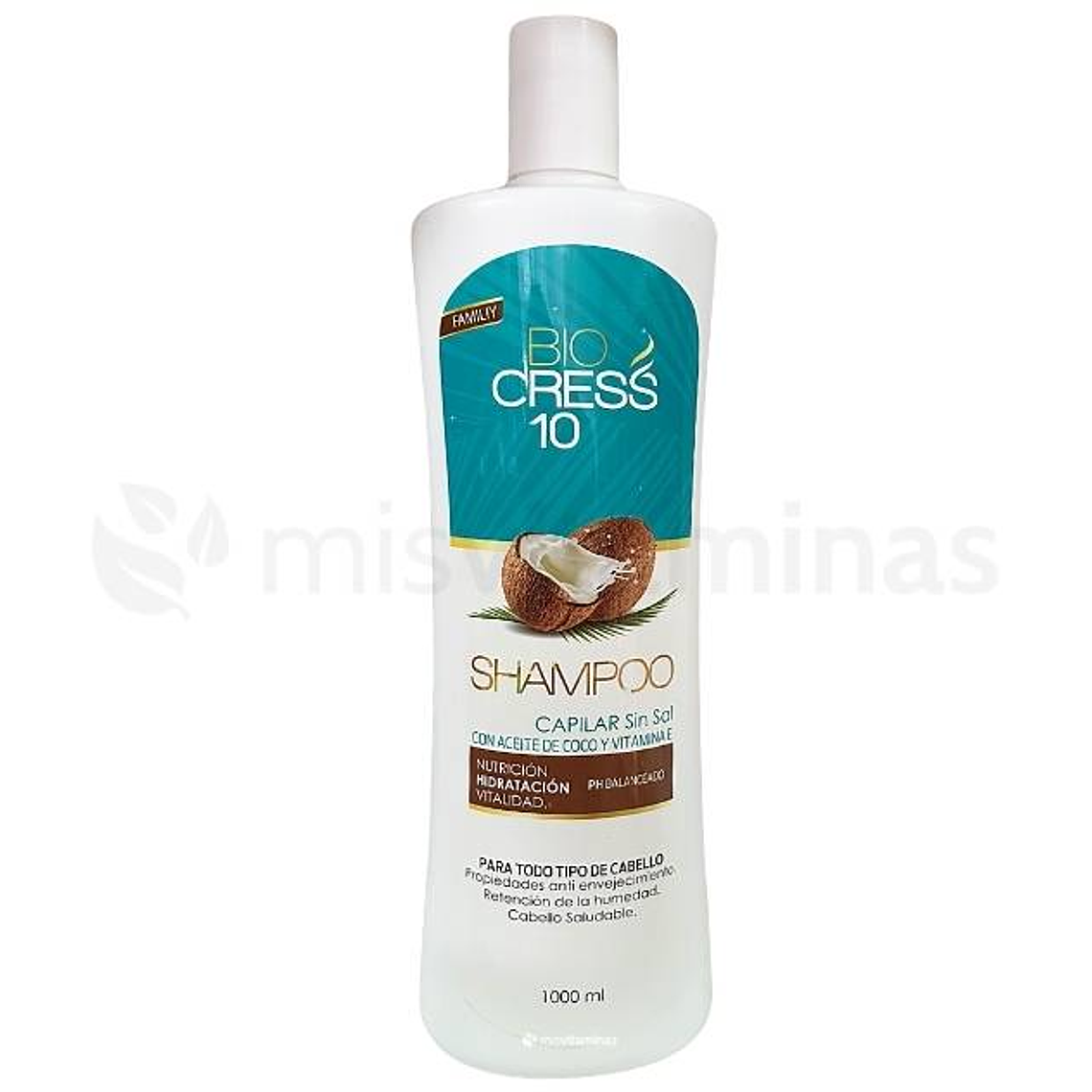 Shampoo Aceite de Coco y Vitamina E 1000 ml Bio Cress 10 1