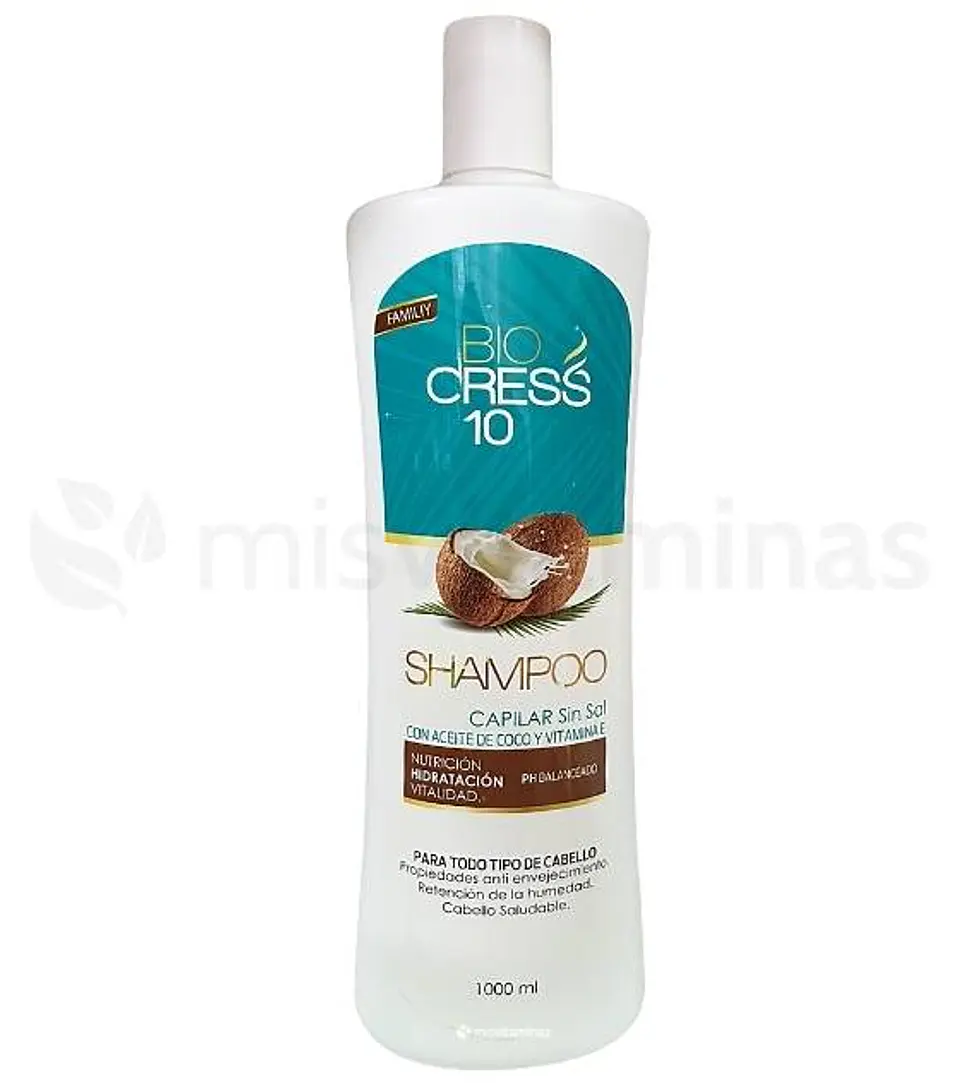 Shampoo Aceite de Coco y Vitamina E 1000 ml Bio Cress 10 1