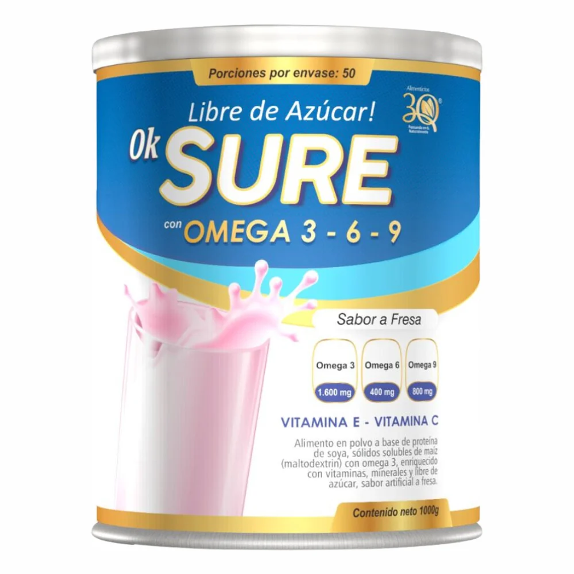 Ok Sure con Omega 3 6 9 Sabor a Fresa 1000 gr 3Q 1