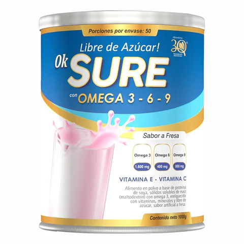 Ok Sure con Omega 3 6 9 Sabor a Fresa 1000 gr 3Q