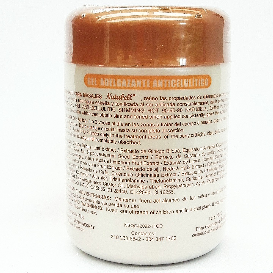 Gel Caliente de Café Adelganzante y Anticelulítico 500 g Natubell 2