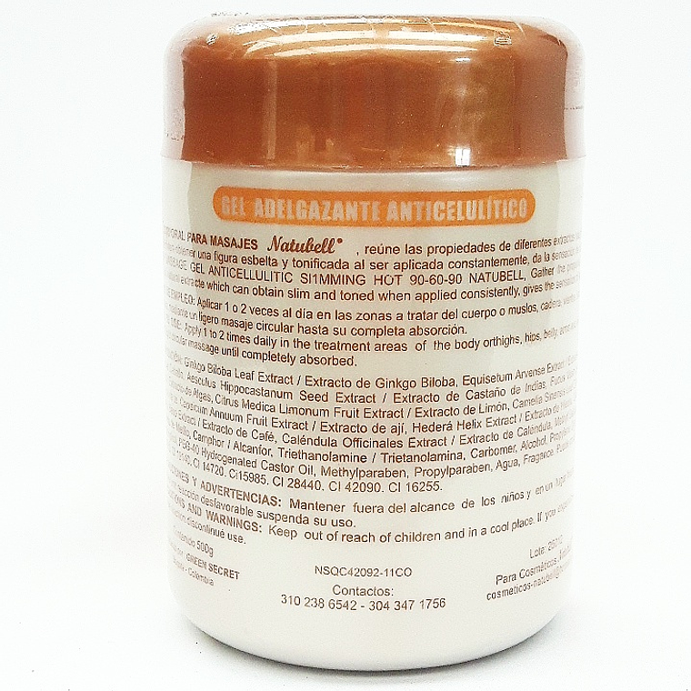 Gel Caliente de Café Adelganzante y Anticelulítico 500 g Natubell 2