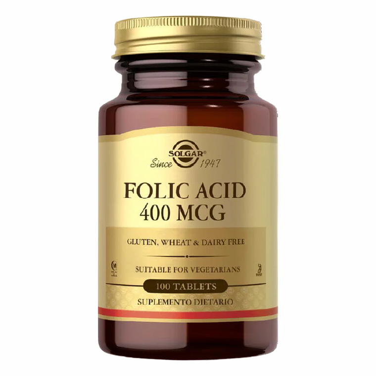 Ácido Fólico 400 mcg Solgar 100 Tabletas 1