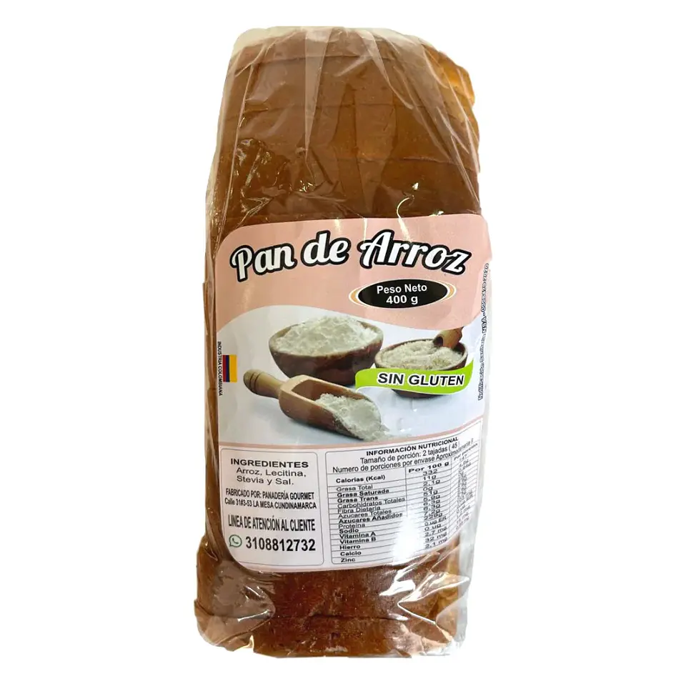 Pan de Arroz Tajado sin Gluten 400 gramos Panaderia Gourmet 1