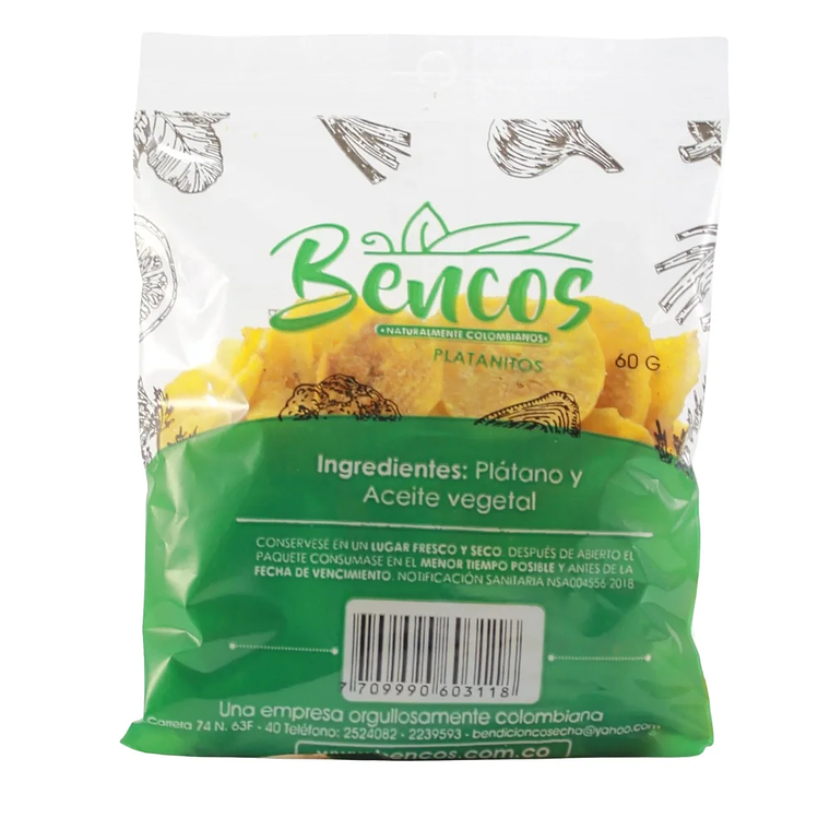 Platanitos Pasabocas Fritos 60 g Bencos 1