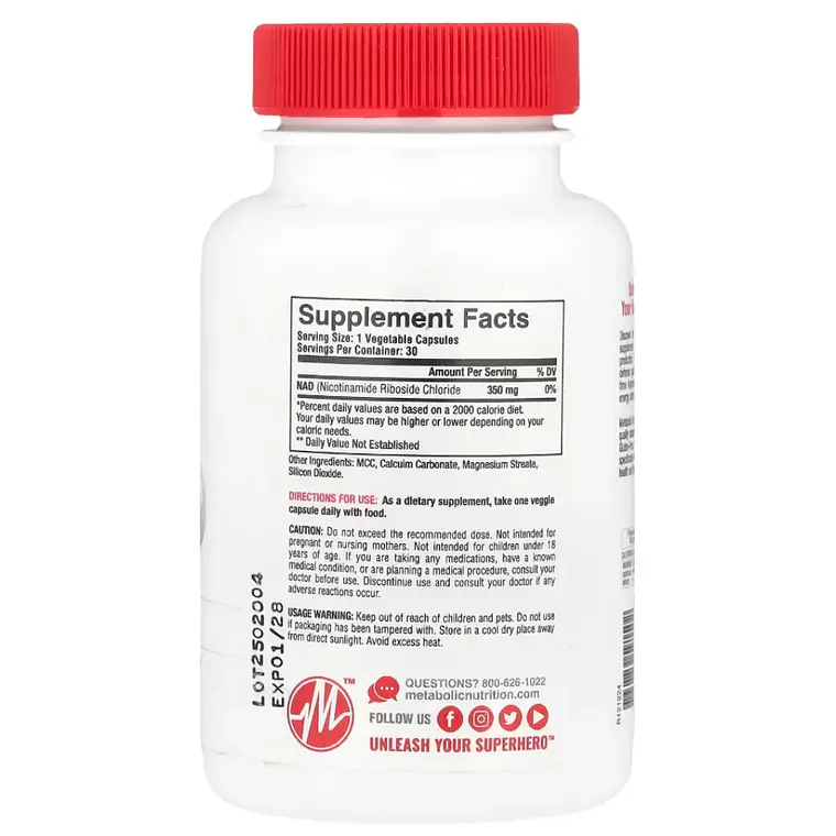 NAD MAX Rejuvenecedor celular antienvejecimiento, Metabolic 30 Cápsulas  2