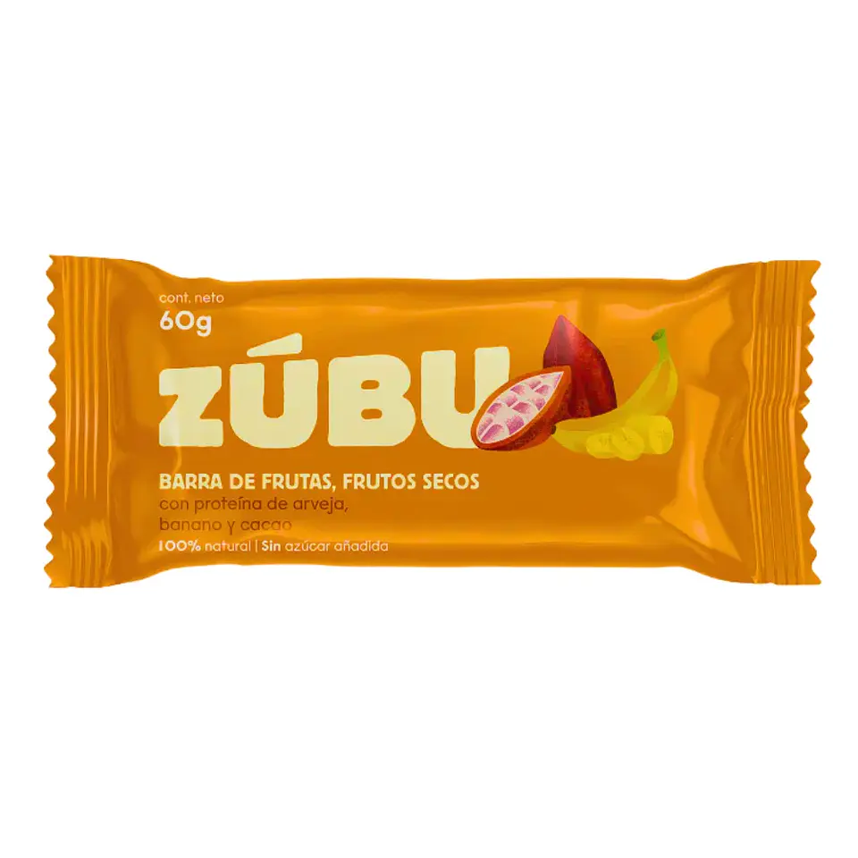 Barra Con Proteína de Arveja Banano y Cacao 60 g Zúbu 1