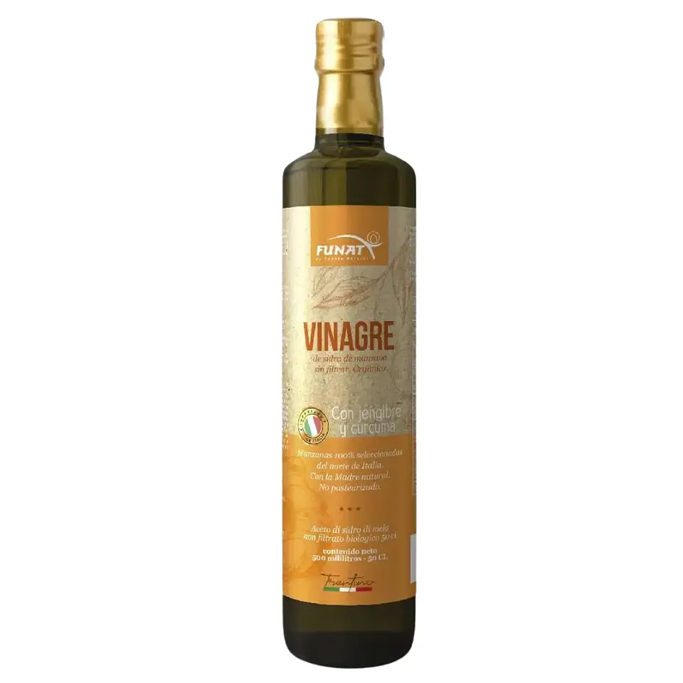 Vinagre de Sidra de Manzana Orgánico Funat 500 ml Jengibre y Curcuma 1