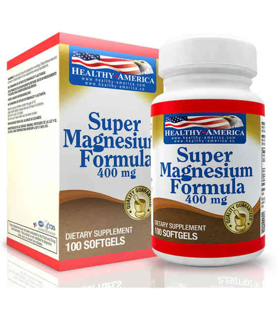 Super Magnesio 400 mg Healthy America 100 Softgels | Aspartato, Lactato y Citrato 1