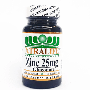 Zinc 25 mg Gluconate 60 Tabletas Xtralife