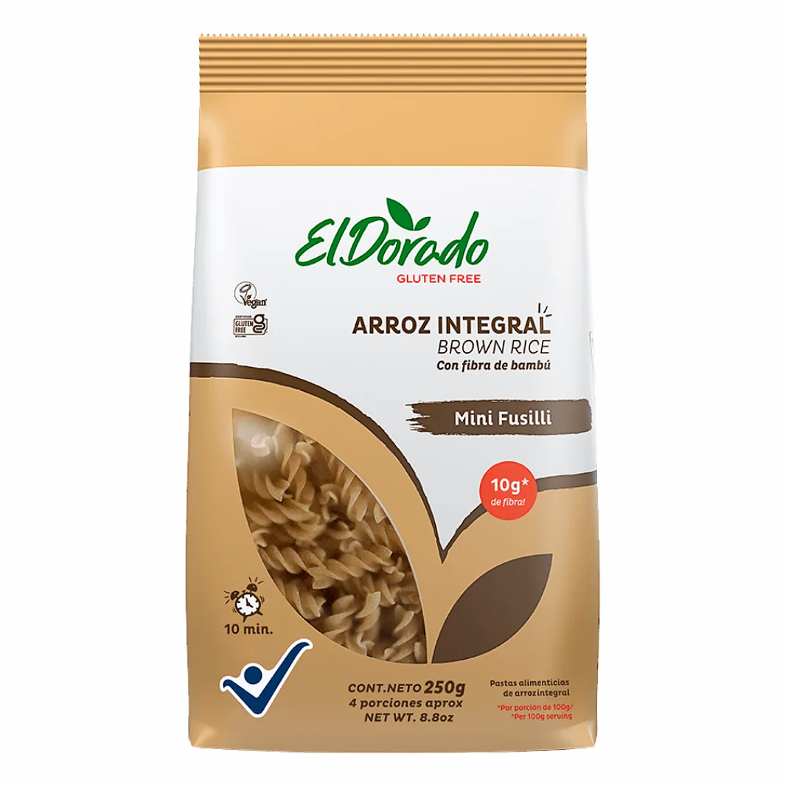 Pasta de Arroz Integral Mini Fusilli 250 g El Dorado 1