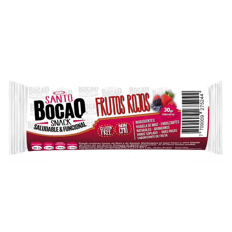 Barra de Frutos Rojos Snack 30 gr Santo Bocao 1