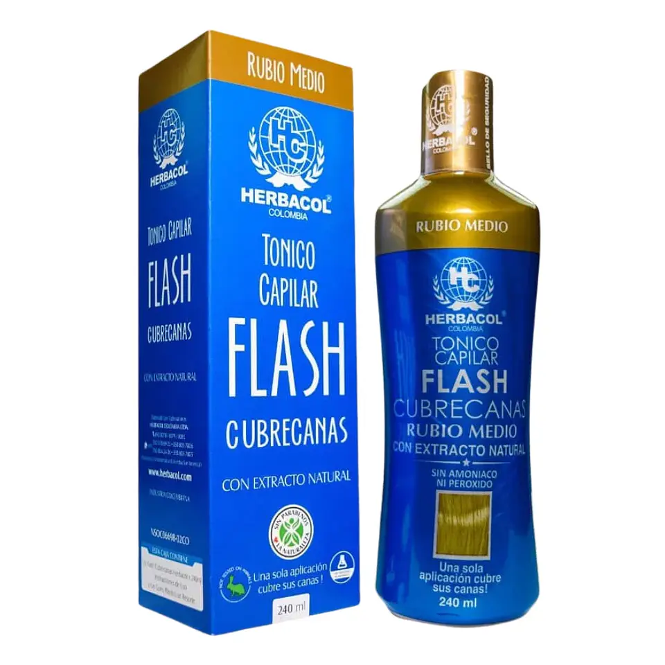 Tónico Capilar Flash Cubrecanas Rubio Medio 240 ml Herbacol 1